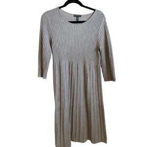EILEEN FISHER Gray Ribbed Wool Midi Dress 3/4 Sleeve Women's Size XS